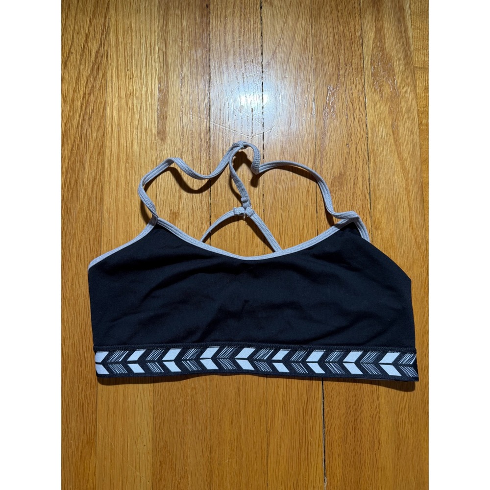 Alo Yoga Womens Black Grey Strappy Racerback Chevron Band Sports Bra
